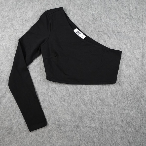 Tiger Mist Tops - Tiger Mist Top Women Small Black One Shoulder Long Sleeve Cropped Asymmetrical